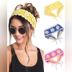 NWOT Crochet Hair Headbands for Women (3) Blue, Pink, and Yellow